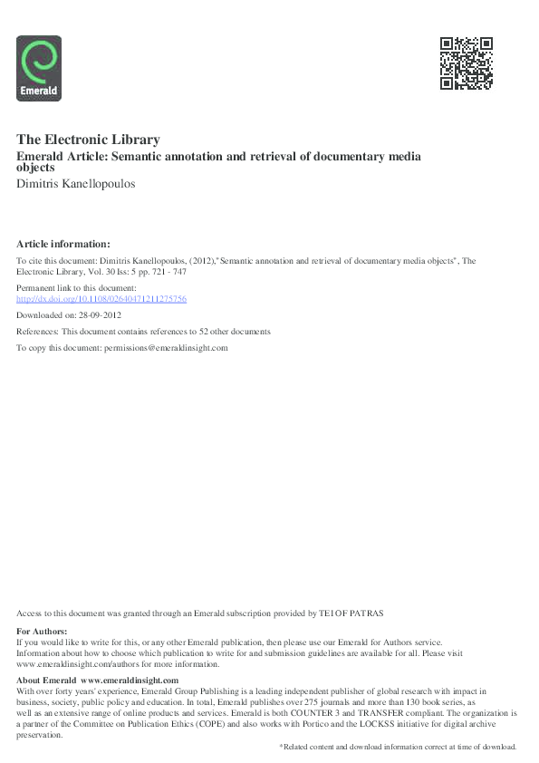 (PDF) Semantic annotation and retrieval of documentary media objects
