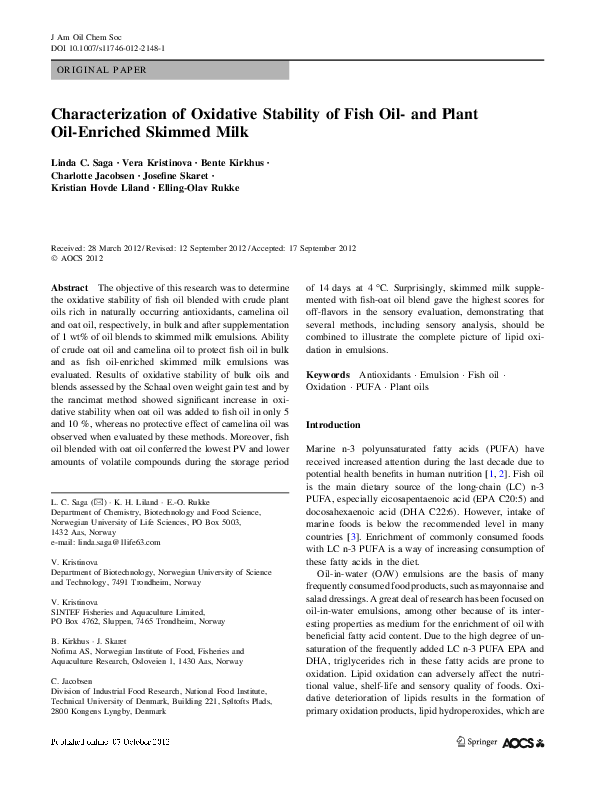 (PDF) Characterization of Oxidative Stability of Fish Oil- and Plant ...