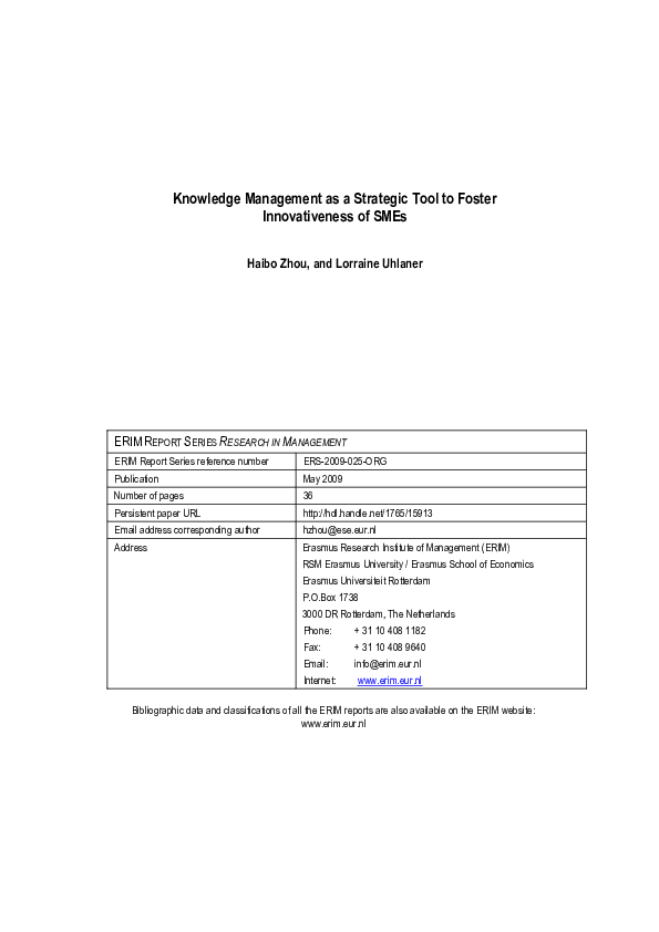 (PDF) Knowledge Management as a Strategic Tool to Foster Innovativeness ...