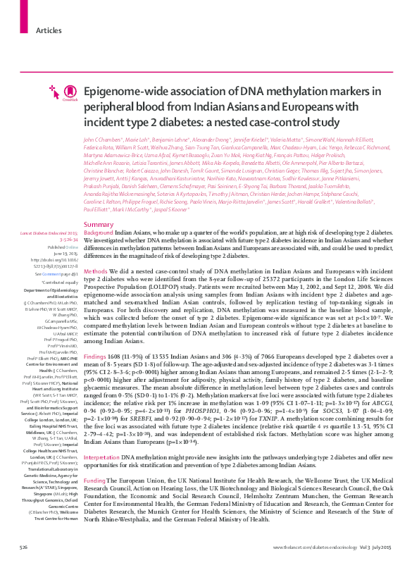 (PDF) Epigenome-wide association of DNA methylation markers in ...