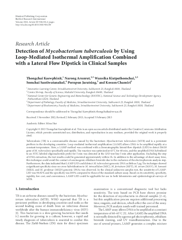 (PDF) Detection of Mycobacterium tuberculosis by Using Loop-Mediated ...