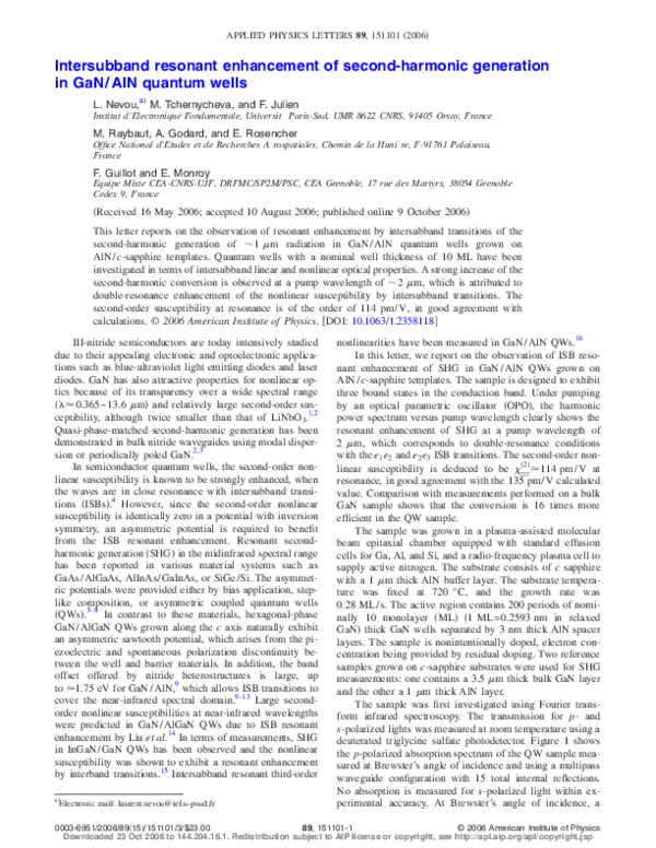 (PDF) Intersubband resonant enhancement of second-harmonic generation ...
