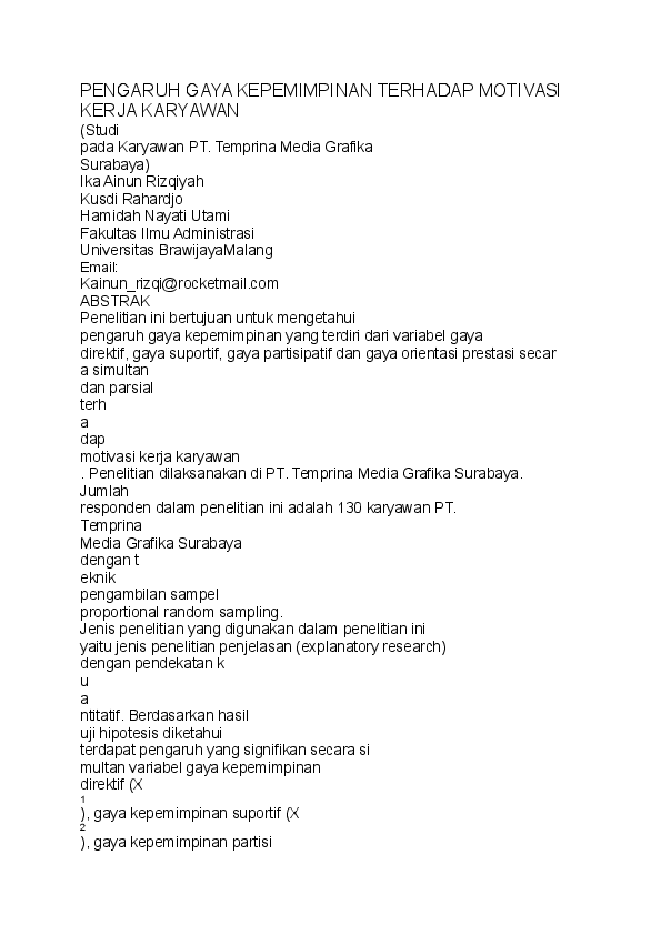 Doc Pengaruh Gaya Kepemimpinan Terhadap Motivasi Sudinar Dinar Academia Edu