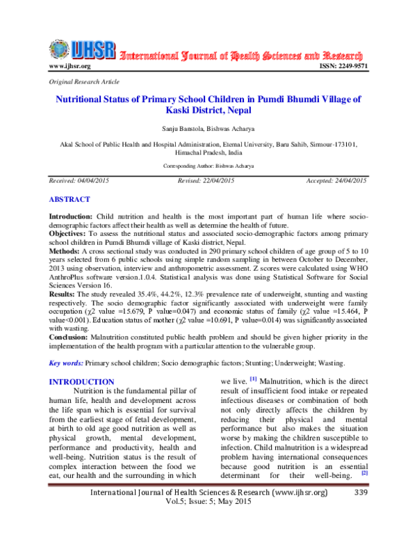 (PDF) Nutritional Status of Primary School Children in Pumdi Bhumdi ...