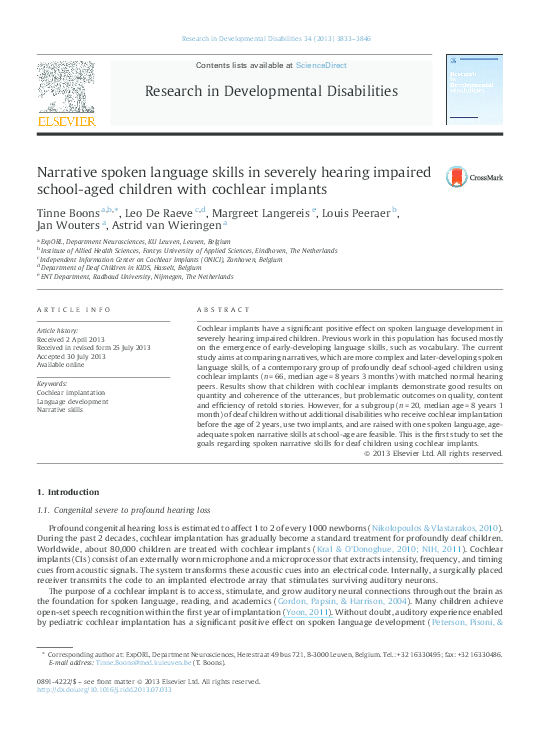 (PDF) Narrative spoken language skills in severely hearing impaired ...