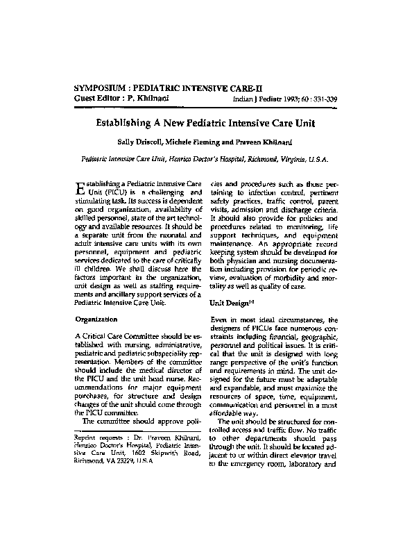 (PDF) Establishing a new pediatric intensive care unit