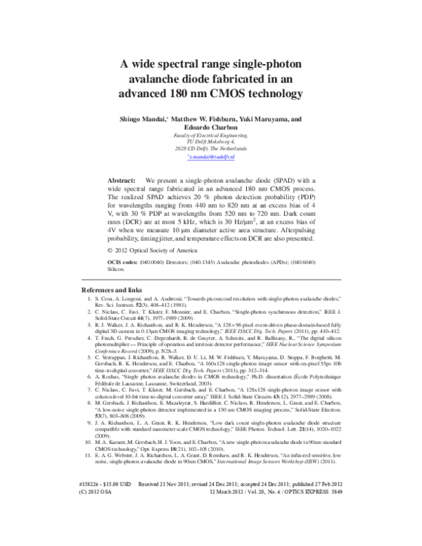 (PDF) A wide spectral range single-photon avalanche diode fabricated in ...