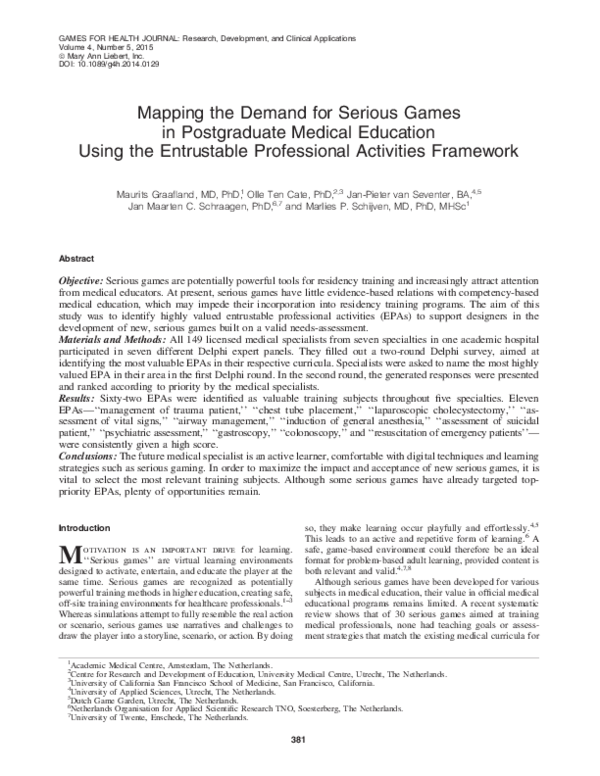 (PDF) Mapping the Demand for Serious Games in Postgraduate Medical ...