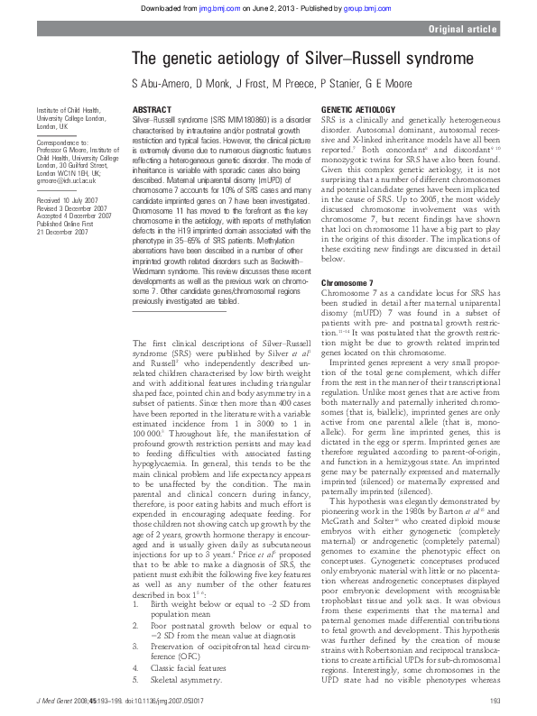 (PDF) The genetic aetiology of Silver-Russell syndrome