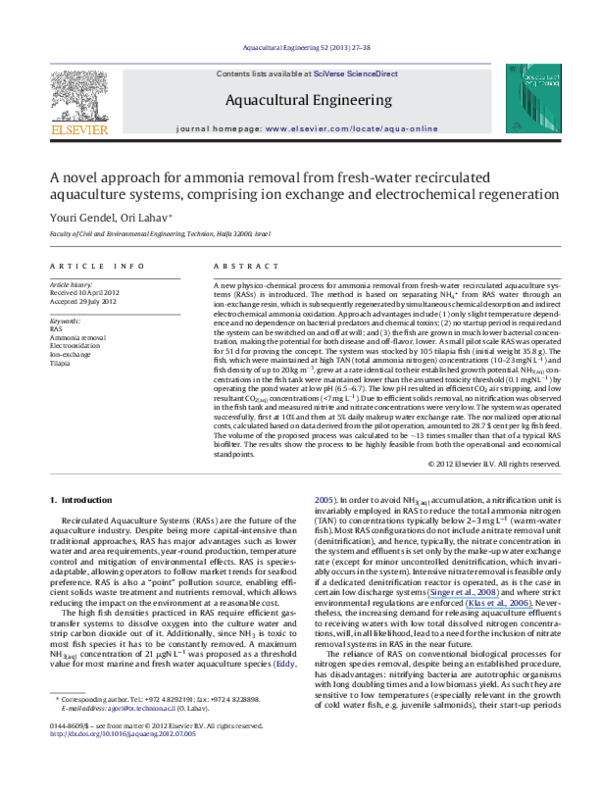 (PDF) A novel approach for ammonia removal from fresh-water ... - Ammonia Removal In Turtle Tanks