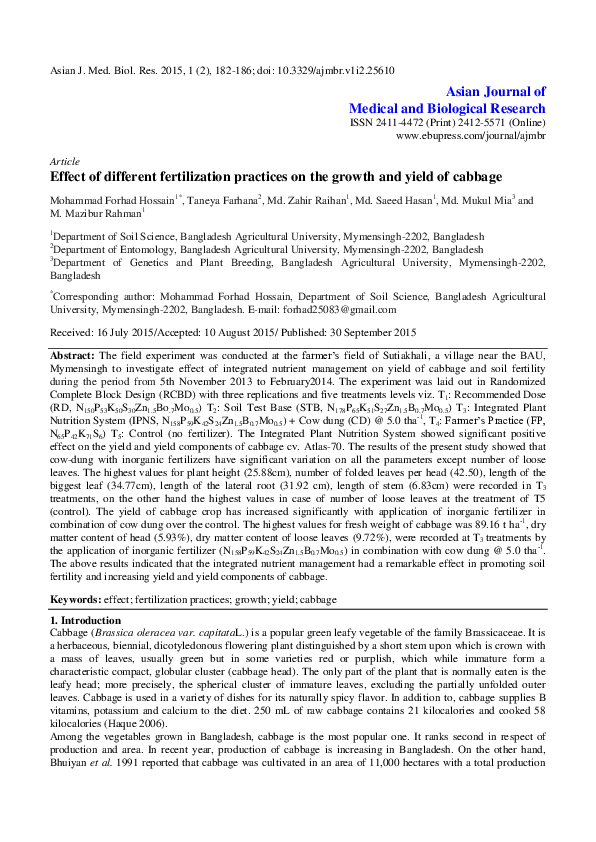 (PDF) Effect of different fertilization practices on the growth and ...