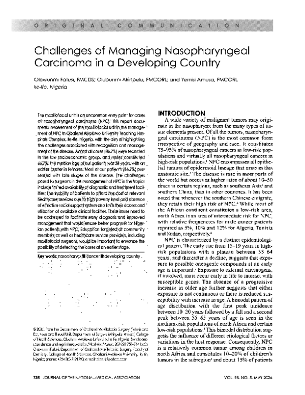 (PDF) Challenges of managing nasopharyngeal carcinoma in a developing ...