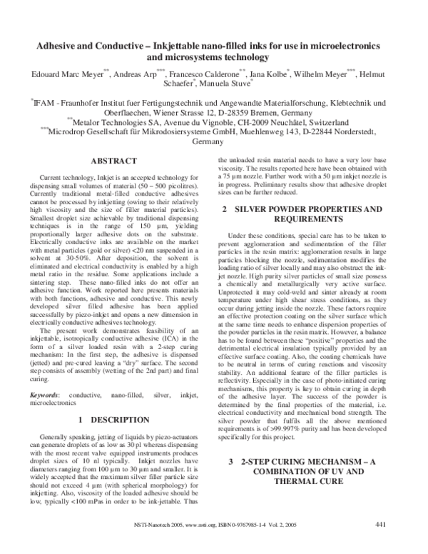 (PDF) Adhesive and Conductive – Inkjettable nano-filled inks for use in ...