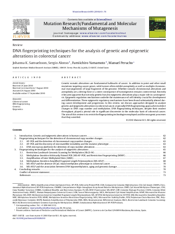 (PDF) DNA fingerprinting techniques for the analysis of genetic and ...
