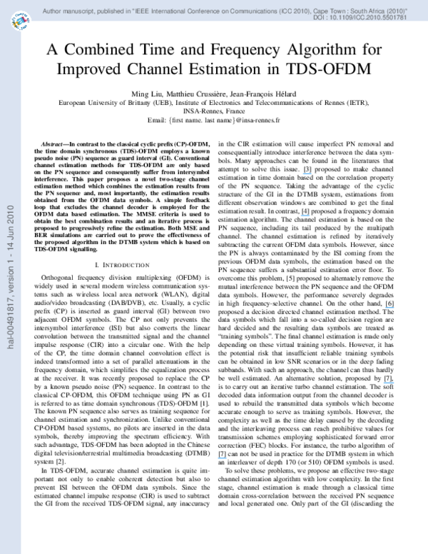 (PDF) A combined time and frequency algorithm for improved channel ...