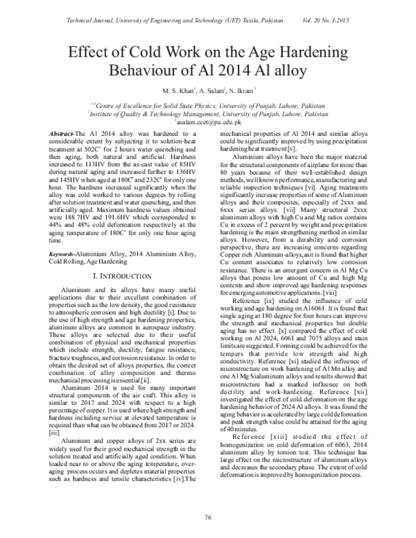 (PDF) Effect of Cold Work on the Age Hardening