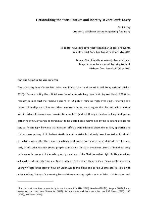 Pdf Fictionalizing The Fact Torture And Identity In Zero Dark Thirty Gabi Schlag Academia Edu