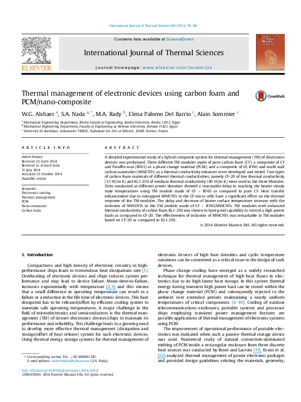 (PDF) Thermal management of electronic devices using carbon foam and W