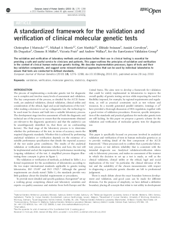 (PDF) A standardized framework for the validation and verification of ...