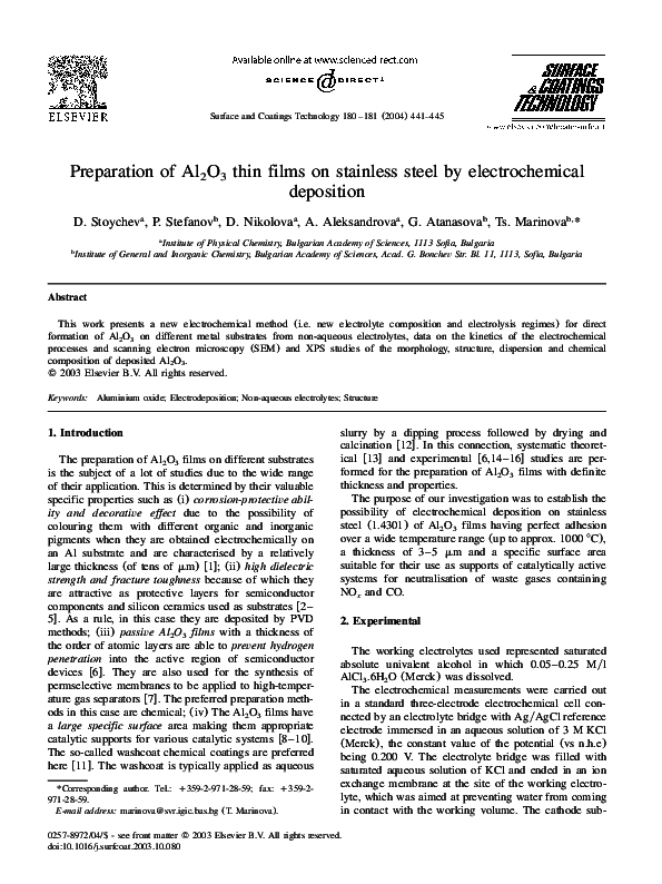 (PDF) Preparation of Al2O3 thin films on stainless steel by ...