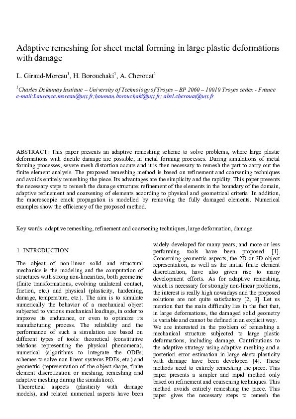 (PDF) Adaptive remeshing for sheet metal forming in large plastic ...