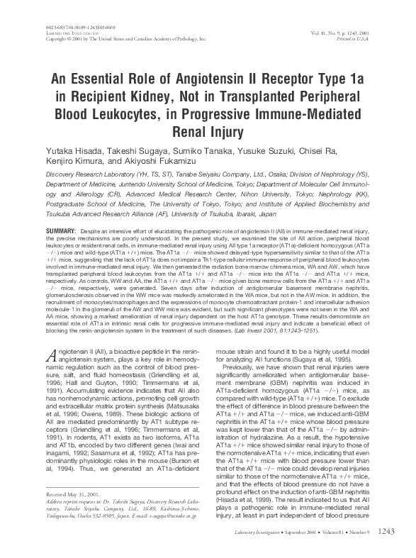 (PDF) An Essential Role of Angiotensin II Receptor Type 1a in Recipient ...