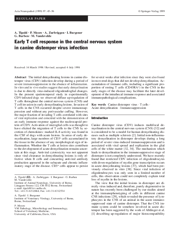 (PDF) Early T cell response in the central nervous system in canine ...