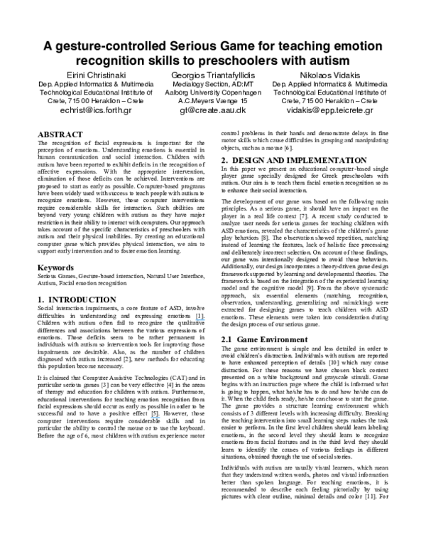 (PDF) A gesture-controlled Serious Game for teaching emotion ...