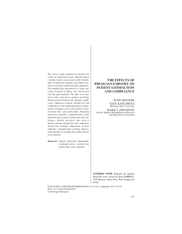(PDF) The Effects of Physician Empathy on Patient Satisfaction and ...