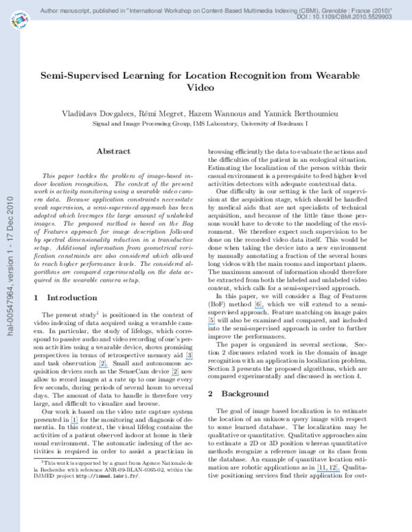 (PDF) Semi-supervised learning for location recognition from wearable video