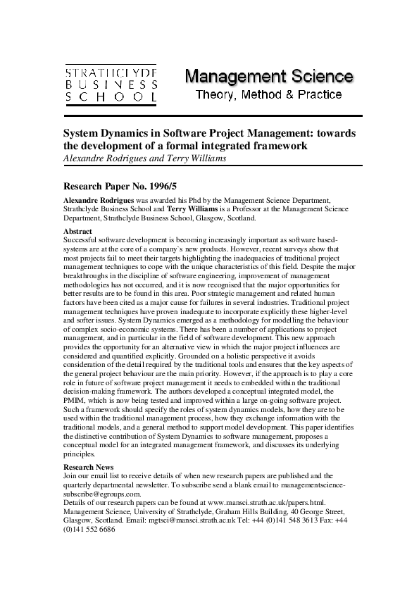 (PDF) System dynamics in software project management: towards the ...