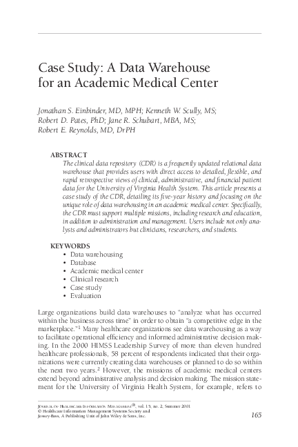 (PDF) Case study: a data warehouse for an academic medical center