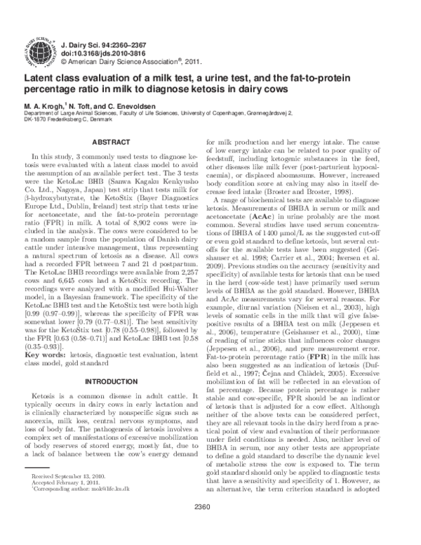 (PDF) Latent class evaluation of a milk test, a urine test, and the fat ...