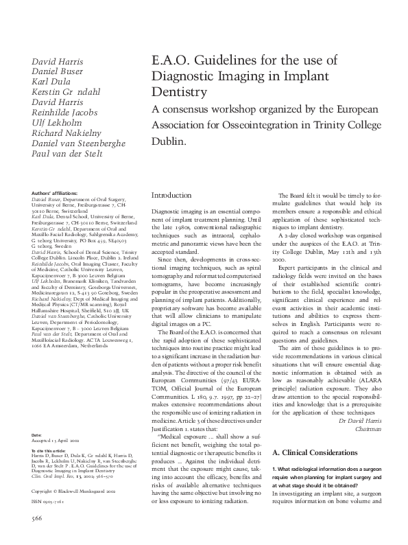 (PDF) E.A.O. Guidelines for the use of Diagnostic Imaging in Implant