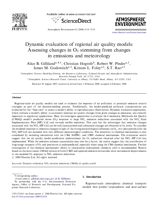 (PDF) Dynamic evaluation of regional air quality models: Assessing ...
