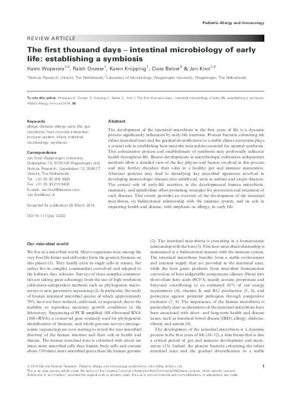 (PDF) The first thousand days - intestinal microbiology of early life ...