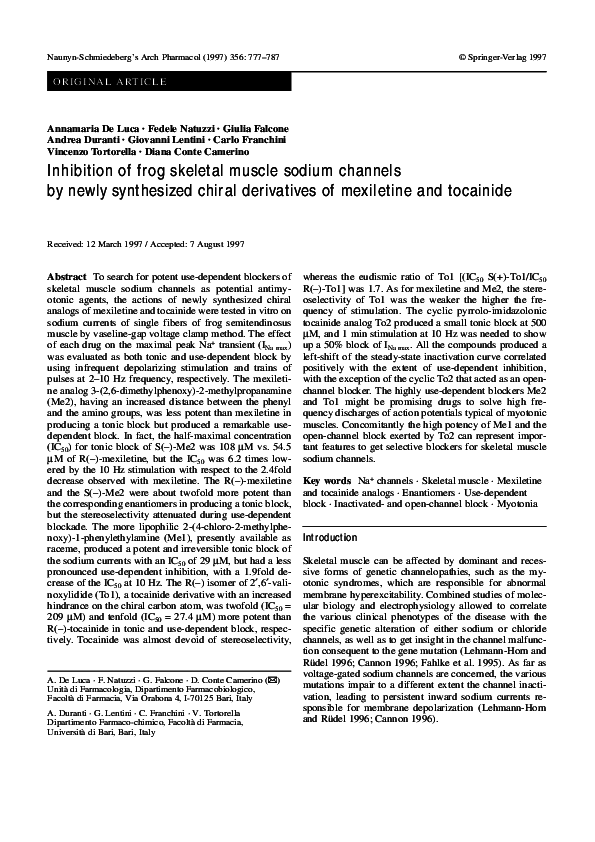 (PDF) Inhibition of frog skeletal muscle sodium channels by newly ...