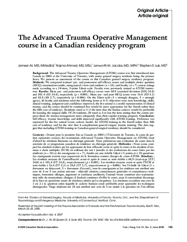 (PDF) The Advanced Trauma Operative Management course in a Canadian ...