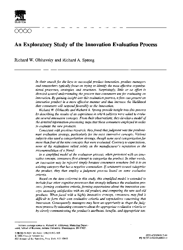 (PDF) An Exploratory Study of the Innovation Evaluation Process