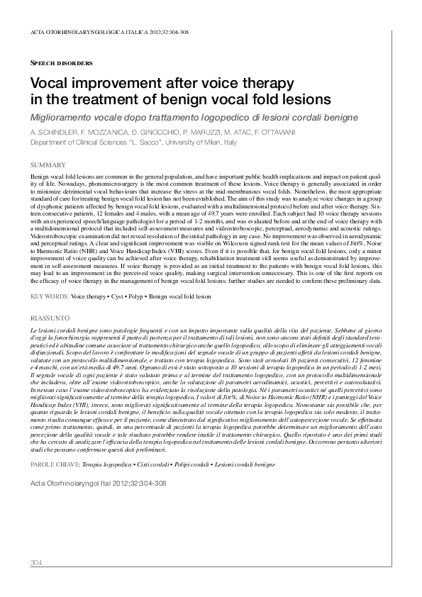 (PDF) Vocal improvement after voice therapy in the treatment of benign ...