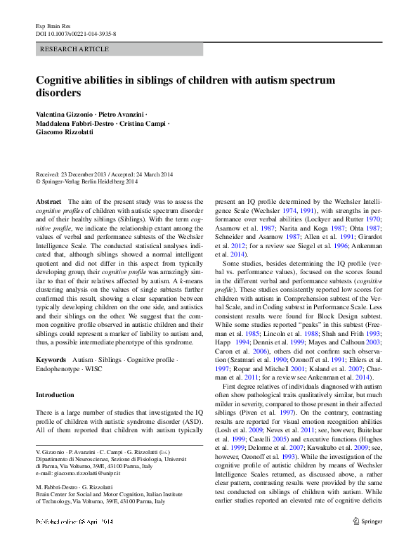(PDF) Cognitive abilities in siblings of children with autism spectrum ...