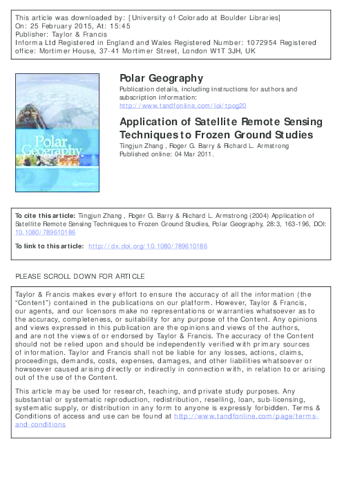 (PDF) Application of Satellite Remote Sensing Techniques to Frozen ...