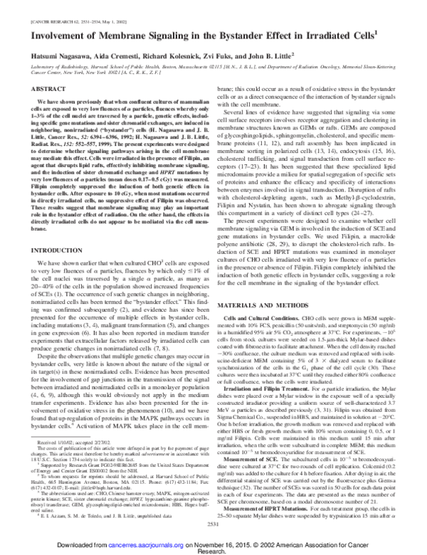(PDF) Involvement of membrane signaling in the bystander effect in ...