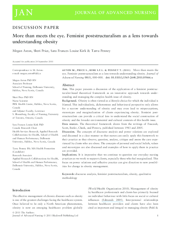 (PDF) More than meets the eye. Feminist poststructuralism as a lens