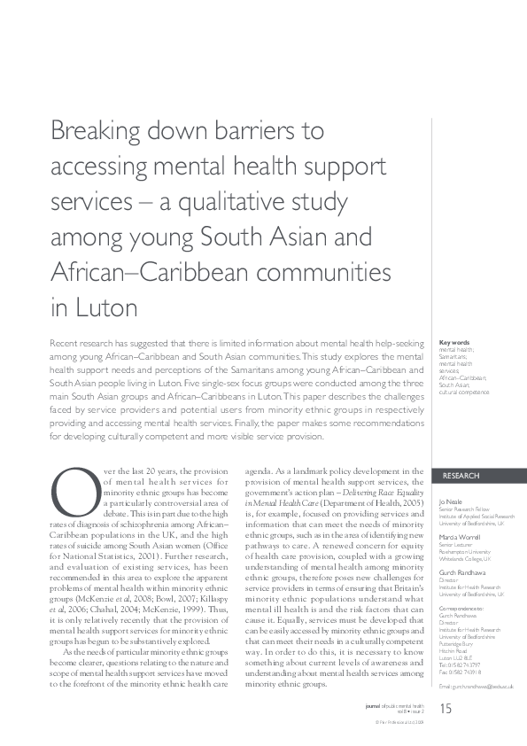 (PDF) Breaking down barriers to accessing mental health services: A ...