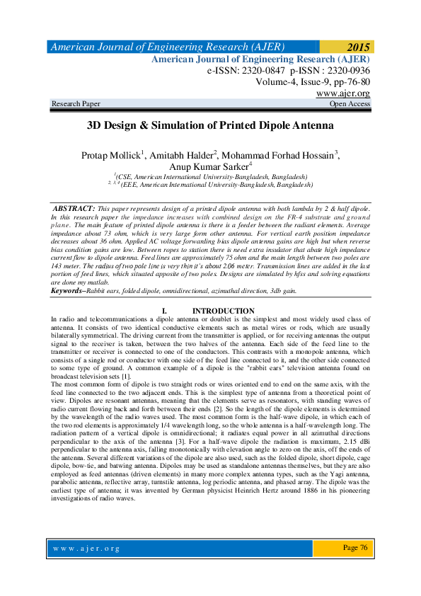 (PDF) 3D Design & Simulation of Printed Dipole Antenna