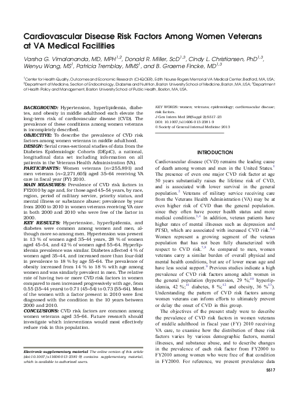 (PDF) Cardiovascular Disease Risk Factors Among Women Veterans at VA ...