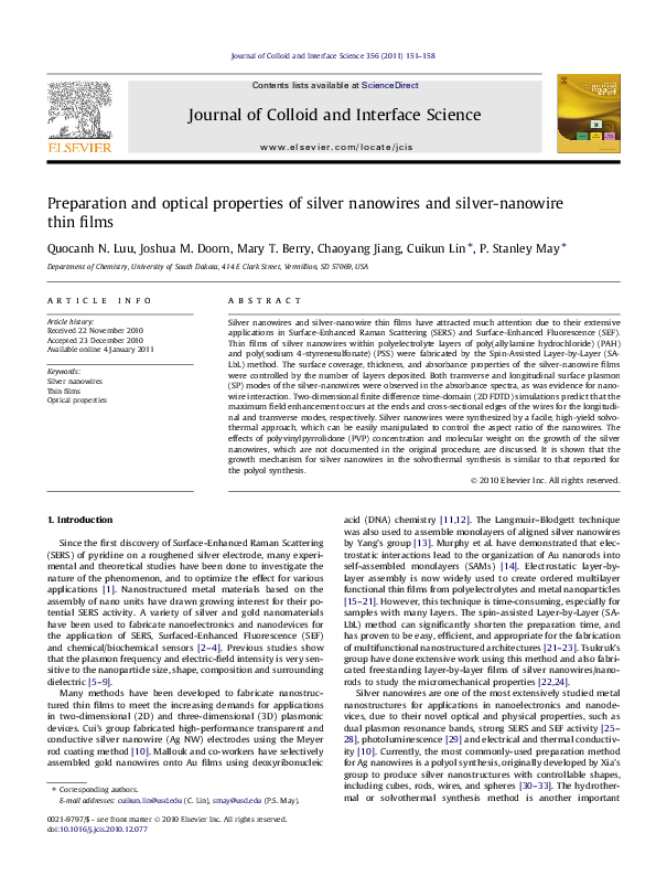(PDF) Preparation and optical properties of silver nanowires and silver ...