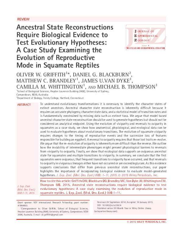 (PDF) Ancestral state reconstructions require biological evidence to ...