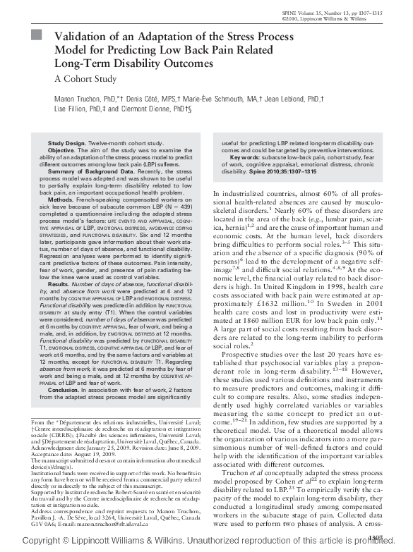 (PDF) Validation of an Adaptation of the Stress Process Model for ...